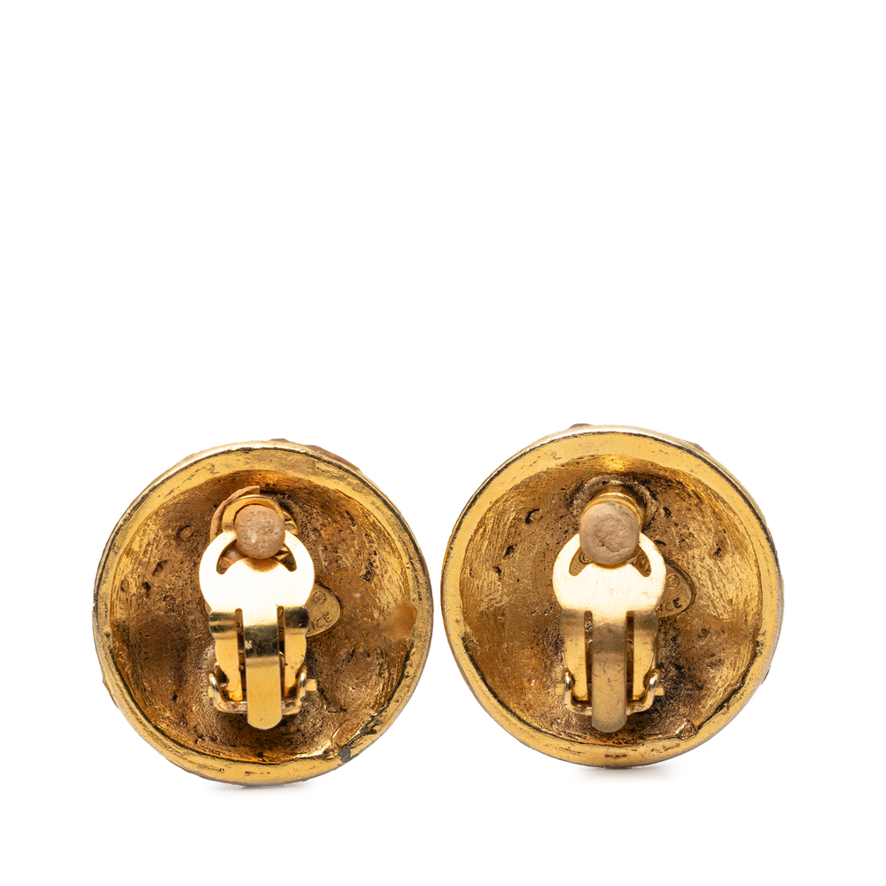 Pre-Loved Chanel CC Gold Plated Strass Round Clip On Earrings - Picture 2 of 3